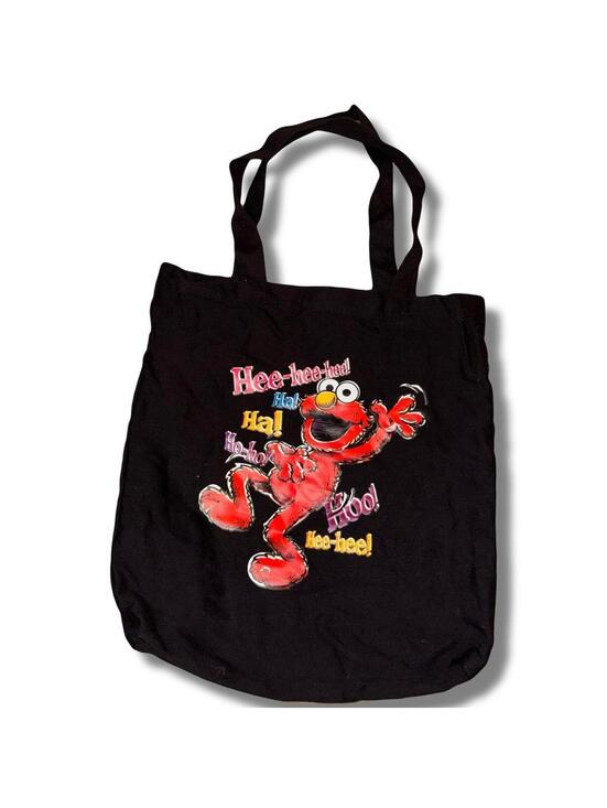 Handbags - Vintage Y2K Tickle Me Elmo Sesame Street black cotton tote bag